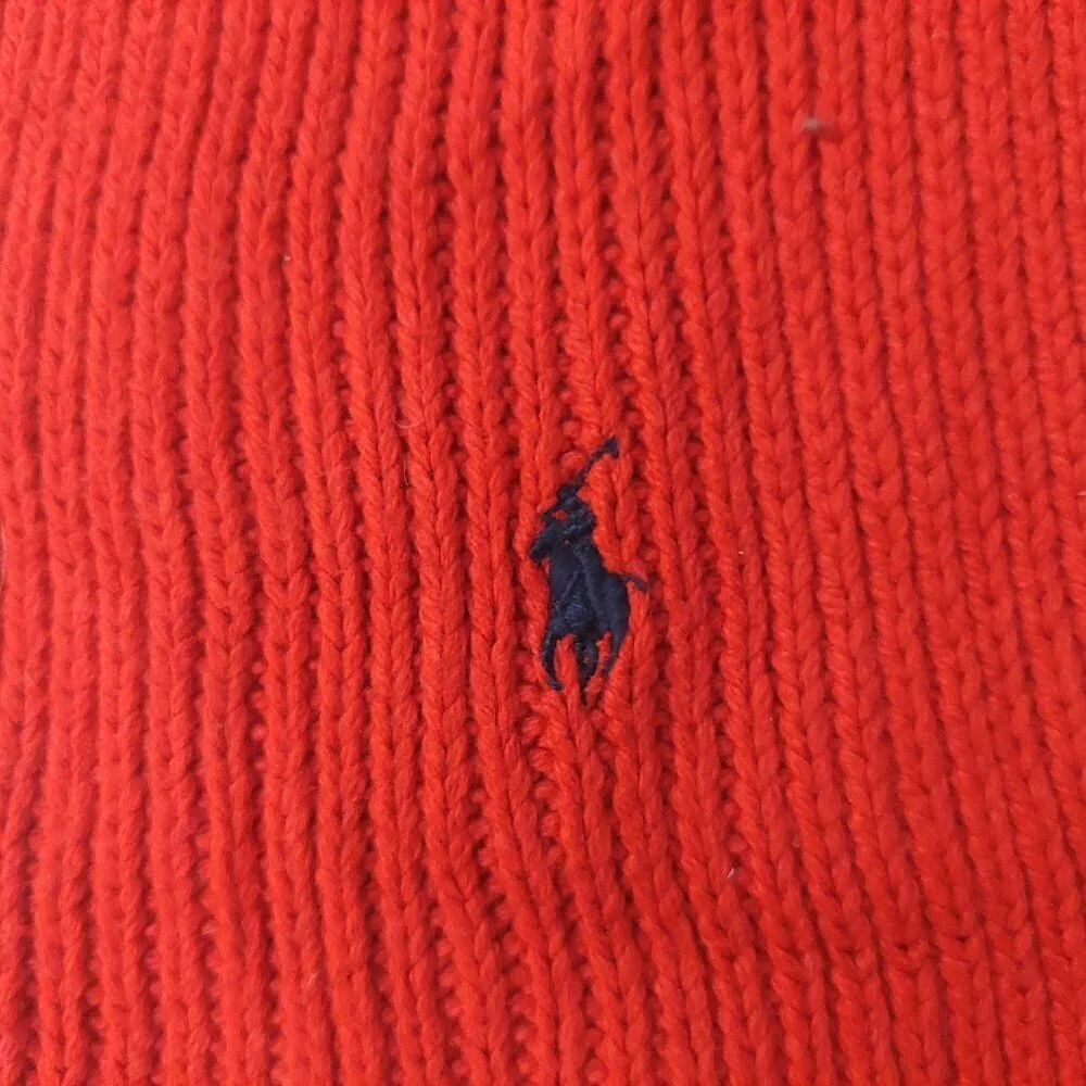 POLO Ralph Lauren 80s Vintage Red Knit Scarf Black Embroidered Polo Logo Scarves - Picture 5 of 8